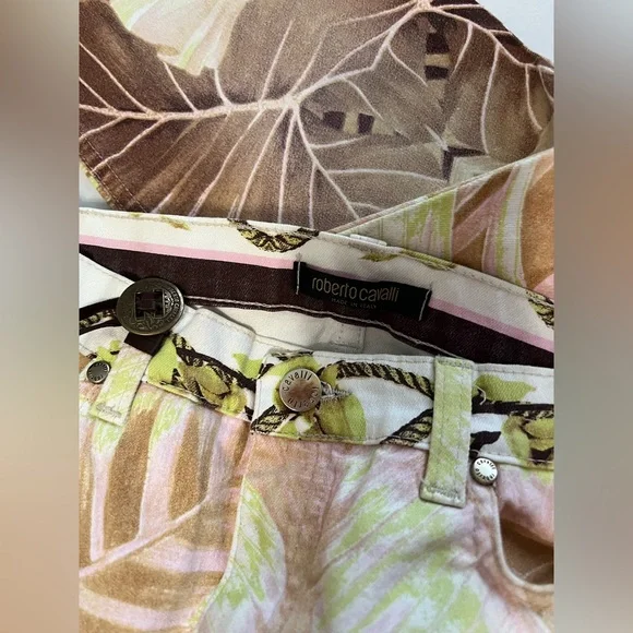 Vintage Robert Cavalli Pants Tropical Palm Leaf Print Sz Medium Italy - Picture 7 of 12